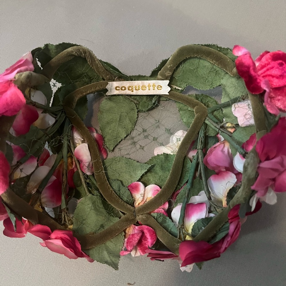Vintage Coquette Floral Embellished Hat - Pink and Green